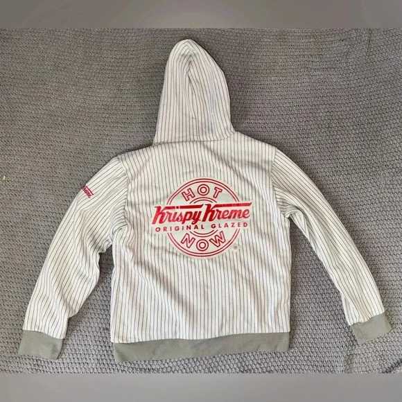 Krispy Kreme Donut Hoodie Jacket L? Gray Full Zip Logo Employee Print Lining - Picture 2 of 10